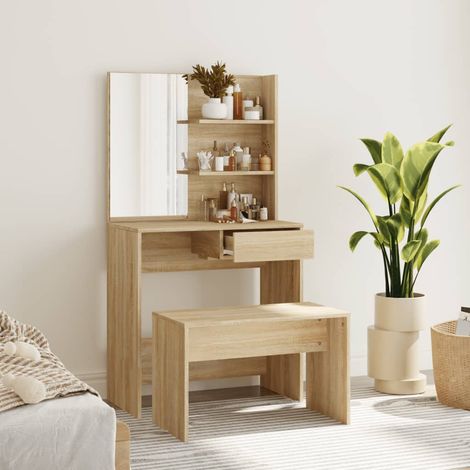 Ensemble de coiffeuse Table de maquillage Compartiments de Rangement Coiffeuse Maquillage Chêne Sonoma 74,5x40x141 cm VSGS582355 (1/5)