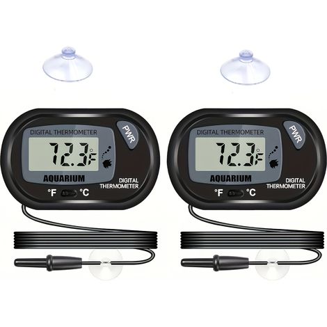 Lot de 2 mini-thermomètres pour aquarium – Thermomètres numériques LCD avec sondes et deux ventouses (pour terrariums) (1/5)