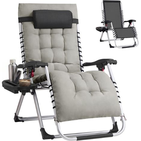Chaise longue pliante jardin balcon appui-tête réglable 65 x 90 x 110 cm en acier gris clair (1/2)