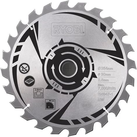Lama per sega circolare Ryobi 121769 da 254 mm con 24 denti in metallo duro (1/5)