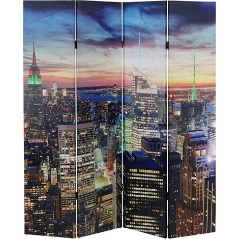 Biombo de 4 paneles con 28 LED 180x160 cm diseño de Nueva York PAR04020