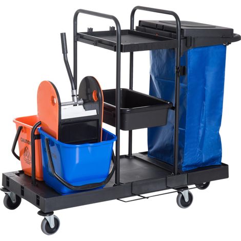 Carrello Pulizie Professionale Multiuso con 2 Secchi Capacità 18L e Ruote Blu