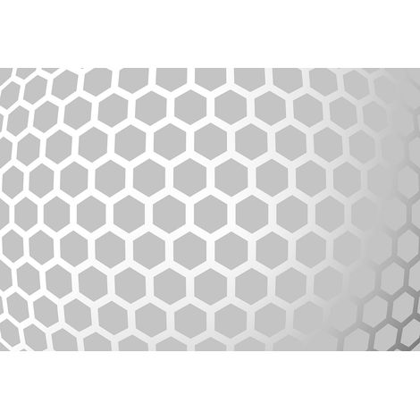 Papier peint panoramique géométrique argenté | Tapisserie panoramique moderne grise | Papier peint panoramique motif hexagone pour salon - 270 x 400 cm (4 pièces) (1/3)