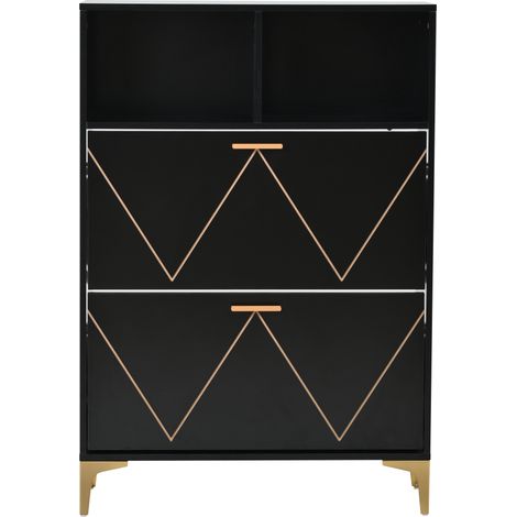Scarpiera stretta nera 80 x 25 x 117 cm con 2 ante a ribalta e 2 vani aperti (1/5)