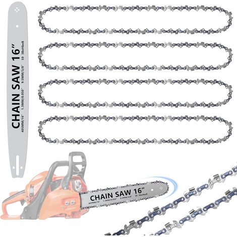 4 x 16 Inch Chainsaw Chains with Chain Guide Length 40 cm, Chainsaw Chain, 59 Drive Links, 0.050 Gauge (0,050in / 1.3 mm), 3/8 Inch Chain Suitable for Various Chainsaws (1/5)