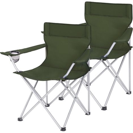 Juego de 2 sillas plegables de camping asientos plegables cómodos para exteriores con reposabrazos y portavasos estructura estable capacidad de carga de 120 kg verde oliva 120001539 (1/3)