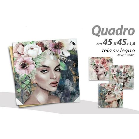 TRADE SHOP - Quadro Quadretto Decorativo 45x45x1,8 Cm Tela Su Legno Deluxe Decori Ass. 806667 - (1/3)