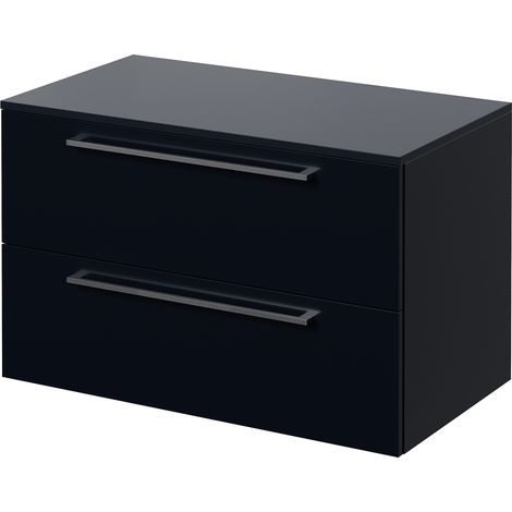 Napoli 460 Deep Blue 800mm Wall Mounted 2 Drawer Vanity Unit for Countertop Basins - 800mm - Chrome 480mm Handle