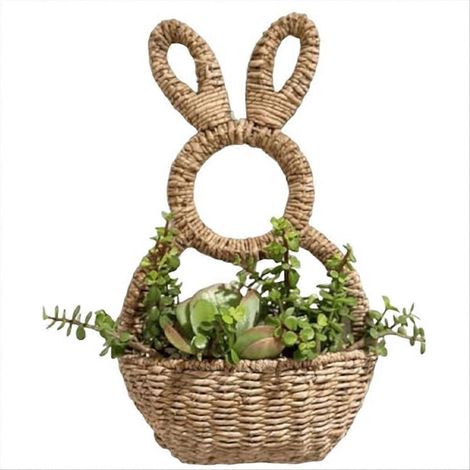 Frühlingshafte Wanddekoration: handgeflochtener Weidenkorb in Hasenform, ideal für Ostern. (1/5)