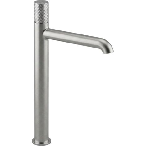 Miscelatore lavabo alto in ottone con bocca 18,5 cm finitura acciaio spazzolato - Hexo (1/5)