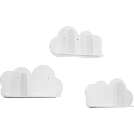 Set of 3 cloud wall shelves for children's bedroom, Nephos, White, 34.5x12x23.5 cm