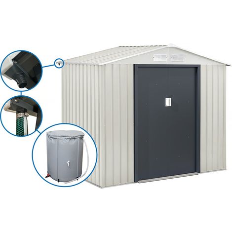 Gerätehaus aus Metall "Nebraska" - 4,07 m² mit Wasserauffangbehälter und Dachrinne