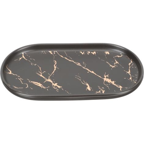 Plateau de Salle de Bain Multi-Usage Noir en Céramique à Motif Marbre et Agréable Toucher, pour Rangement de Produits de Toilette et Bijoux sur Coiffeuse'-'-