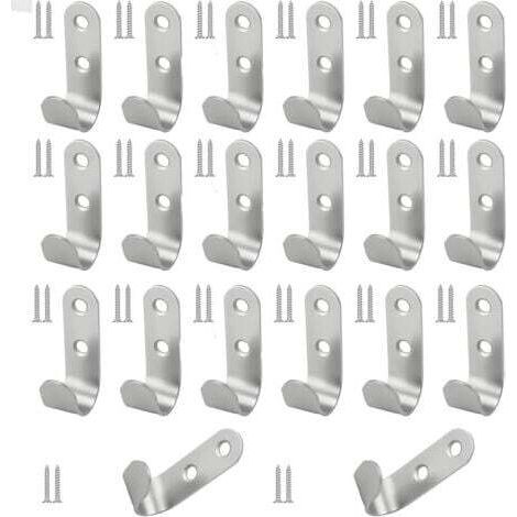 20 Pièces Crochets à 2 Trous en Acier Inoxydable J avec Vis, 45x15 mm Crochets Métalliques Étanches pour Bâche, Argent Lourds Crochet pour Bache pour Remorque, pour Garage, Camping, Jardin (1/4)