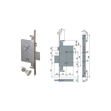 SERRATURA TRIPLICE DA INFILARE DOPPIA MAPPA CON SCROCCO 57255- - mm.60 - gambo chiave mm.60 (57255610) - 1 pezzi CISA