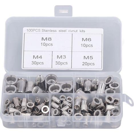 100 Pièces Écrous à Riveter Tête Plate Moletée M3 à M8 en Alliage d'Aluminium pour Automobile et Bricolage