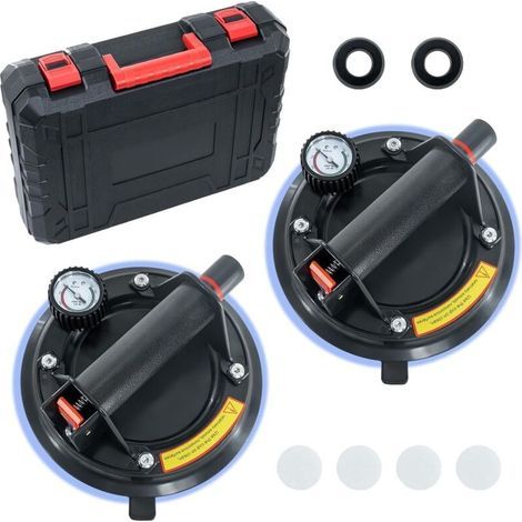 2 Pieces 8in Tile Suction Cups with Pressure Gauge, Window Suction Cups with Portable Toolbox, Maximum Load 200KG, Window Suction Cups for Lifting Glass and Tiles (1/5)
