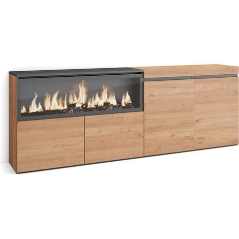 Skraut Home Credenza, Mobile, Cucina Madia, mobile ingresso 210 4 Porte Camino elettrico XXL Stile moderno Rovere (1/5)