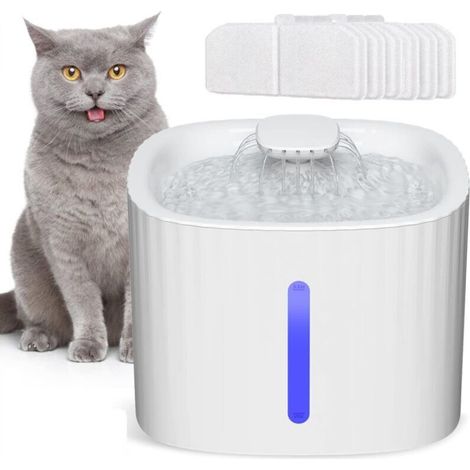 Fontaine à eau silencieuse 3 L pour chats et chiens – affichage LED du niveau d’eau + 6 filtres charbon actif (1/4)