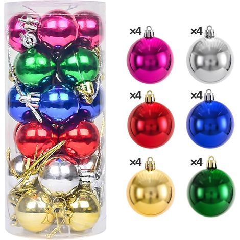 Boules de Noël 24 pièces 6 cm, ornements suspendus pour sapin, décorations de Noël pour maison, fête et Nouvel An (1/4)