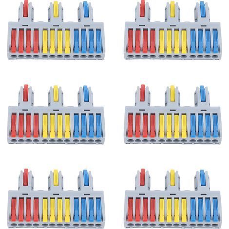 Connecteur de fil à levier enfichable, 6 pièces, 32A, 3, 12 sorties, électrique rapide pour fils flexibles et solides (1/5)