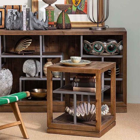 Table d'appoint Crossroads marron sapin et acier 60x50x50cm (1/3)