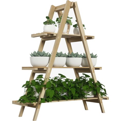 Portapiante Verticale 3 Livelli a Doghe in Abete, 100x36x112 cm, Color Legno