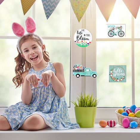 Plateau à étages décoratif de Pâques, mini panneaux en bois style ferme, décorations printanières pour la maison et le bureau (1/5)