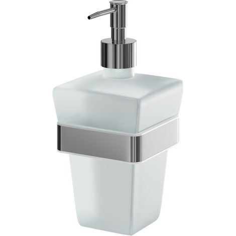 Taurus Polished Chrome and Frosted Glass Wall Mounted Liquid Soap Dispenser (1/5)