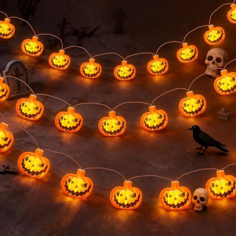 Lanterne citrouille d'Halloween 6 m 40 LED blanc chaud pour Noël, file d'attente, arbre de Noël, décoration d'intérieur, citrouille 3D, 2 modes d'éclairage fonctionnant sur piles, piles AA non (1/5)
