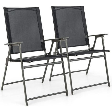 COSTWAY Lot de 2 Chaise de Jardin Exterieur, Fauteuil de Jardin, Verrouillage de Sécurité, Cadre en Métal, Chaise Pliante pour Cour Camping Salle à Manger, 62 x 58 x 96 cm, Charge 150 kg, Noir
