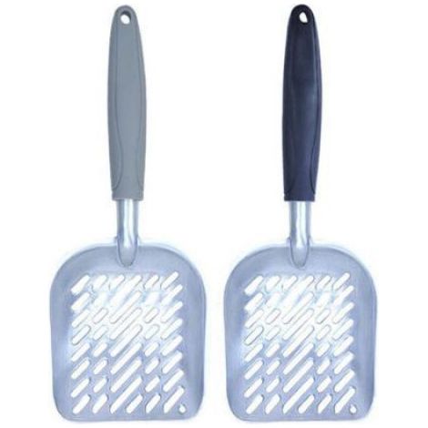 Pelle litière chat - Alliage aluminium robuste Manche ergonomique caoutchouc - Nettoyage bac litière - Gris (1/5)