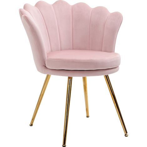 Fauteuil coquillage velours rose poudré pieds métal doré 67L x 64P x 77H cm
