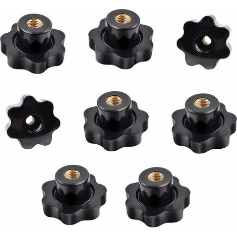 Bouton étoile M8, 8 pièces écrou étoile M8 bouton de serrage à tête traversante étoile pour machine - outil, écrou noir à visser à la main, 38 mm x M8 (1/4)