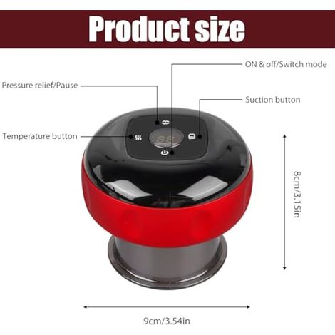 Ventouses électriques infrarouges - 12 vitesses - Appareil de massage intelligent avec télécommande - Rechargeable - Pour le soulagement de la douleur et la désintoxication du corps (rouge) (1/4)