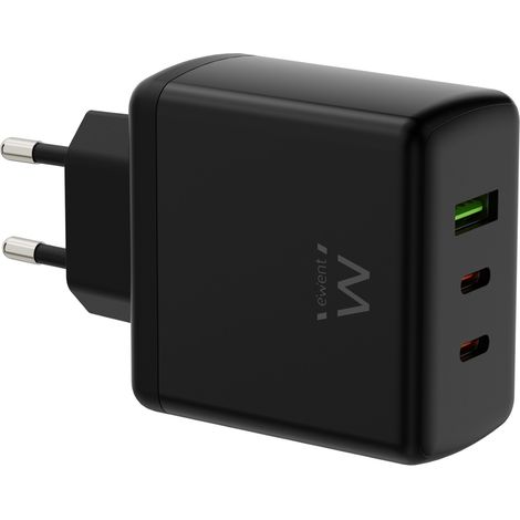 Carga tres dispositivos al mismo tiempo
Carga tu MacBook, iPhone y AirPods simultÃ¡neamente con el cargador Ewent EW1331 de 65W y 3 puertos (2 puertos
