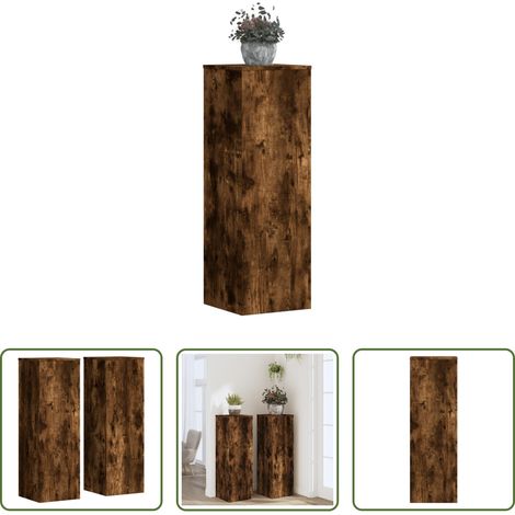 Holzwerkstoff -  Pflanzenständer 2 Stk. Räuchereiche 33x33x100 cm Holzwerkstoff (1/5)