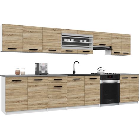 Belini ITALIA 3 Cuisine Equipée Modulaire Complète - 320 cm. Meubles Hauts Bas avec Plan de Travail, Chêne Sonoma (1/5)