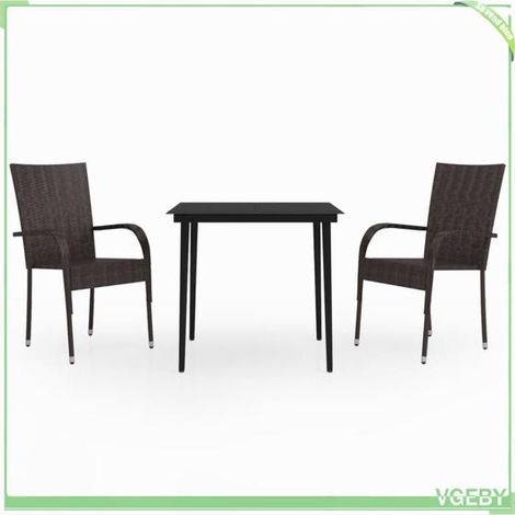 Ensemble à manger de jardin 3 pcs - FAFEICY - 3099401 - Résine tressée résistante à l’eau - Plateau verre 80x80 cm - Charge 110 kg (1/5)