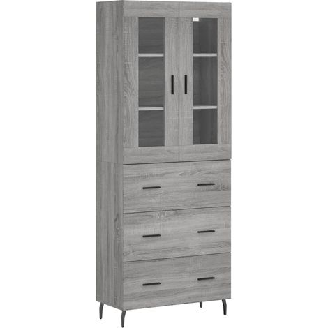 Aparador cajonera mueble almacenaje organizador cocina salón salón alto sonoma 695 x 34 x 180 cm madera de ingeniería gris 020035507