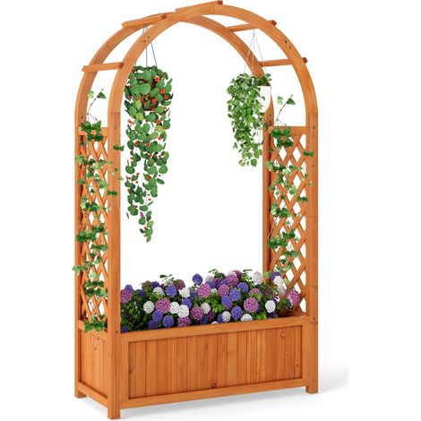 Fioriera rialzata da giardino 83 x 36 x 146 cm con traliccio rimovibile e rivestimento in legno marrone 200010465