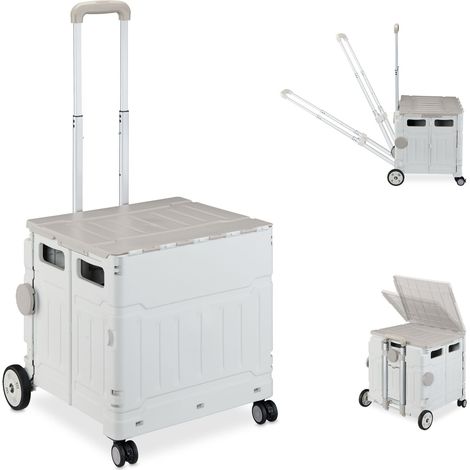 Chariot de courses pliable avec couvercle 91 x 47,5 x 43 cm grande capacité de charge pratique en plastique noir (1/2)