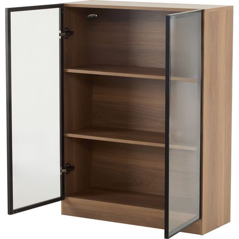Vitrine en verre avec éclairage LED, cadre aluminium, 80x30x106 cm, couleur Natural (1/5)