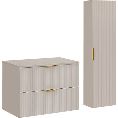 Badmöbel Set mit 80cm Waschtischunterschrank, 2-teilig, in Beige, ADELAIDE-56-CASHMERE (1/5)