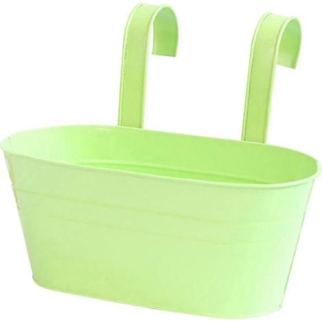 Cache-pot suspendu en fer, pot de fleurs ovale, support décoratif pour fenêtre, jardin, terrasse et bureau - vert clair (1/5)