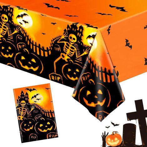 Halloween Tischdecke 180 x 137 cm, wasserdichte Kürbis Tischdeko – robust für die Herbst- und Gruselsaison (1/5)