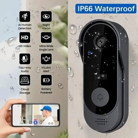 Kabellose Video-Türklingel mit Kamera, HD-WLAN-Türklingel, Außentelefon, Videoüberwachungskamera, Infrarot-Nachtsichtsprechanlage (1/5)
