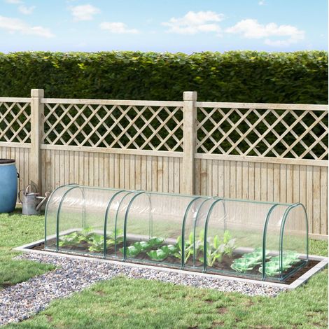 Serre tunnel en PVC transparent 350 x 100 x 80 cm avec porte et structure en acier, verte (1/5)