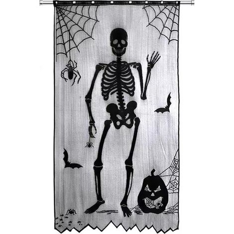 Rideau Halloween Dentelle Squelette Noir - Décoration Porte Fenêtre pour Fête Thème Maison Effrayante (1/5)