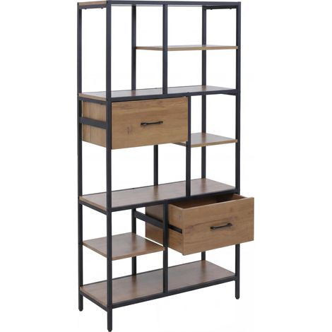 Étagère HWC-P11, étagère bibliothèque étagère sur pied, tiroirs industriel MDF métal mélamine 150x81x33cm- marron (1/5)